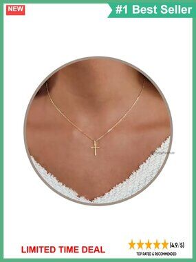 Dainty Gold Plated Stainless Steel Cross Pendant Necklace 16in